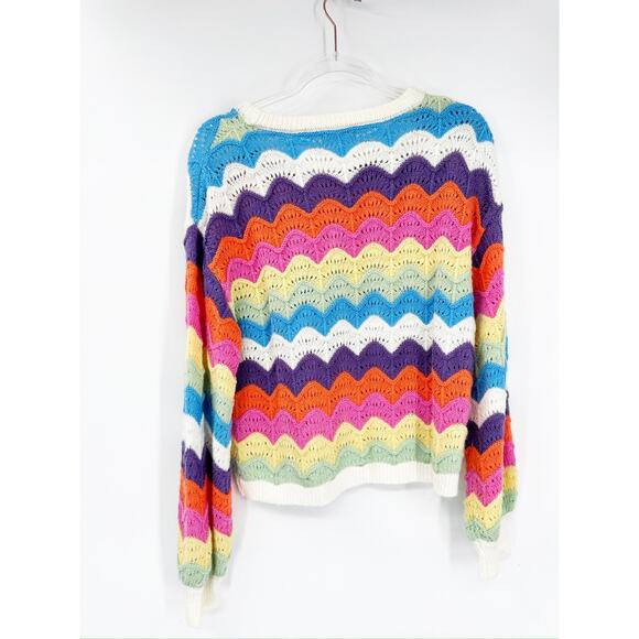 Sincerely Ours Over The Rainbow Multicolor Scalloped Knit Crewneck Sweater - Picture 3 of 4